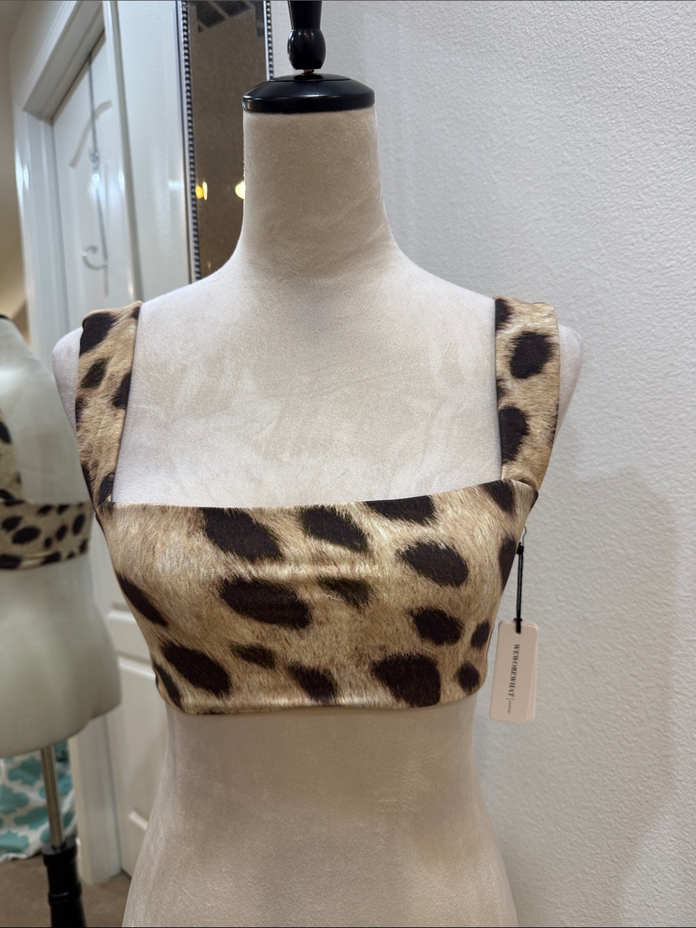 WeWoreWhat Leopard Print Top in Tan and Black NWT